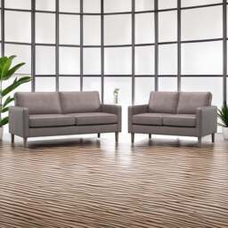 Bexhill 5 Seater Grey Faux Leather Sofa Suite - Wilko - thumbnail 1