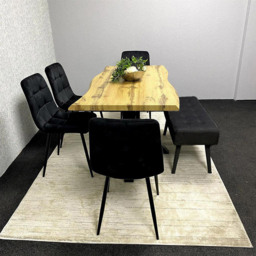 Portland 5 Seater Velvet Wooden Dining Set with Bench Brown and Black - Multi - Wilko - thumbnail 3