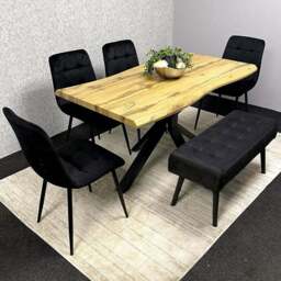 Portland 5 Seater Velvet Wooden Dining Set with Bench Brown and Black - Multi - Wilko - thumbnail 1