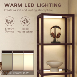 HOMCOM 4 Shelf Brown Glass Dimmable LED Floor Lamp - Size: 25 x 37 x 54cm - Wilko - thumbnail 7