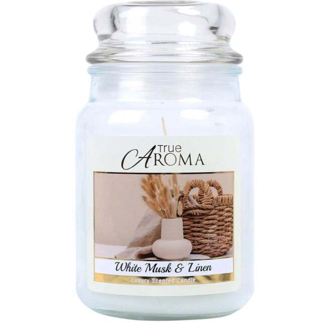 True Aroma White Musk and Linen Large Mason Jar Scented Candle - Size: 9 x 16 x 9 kg - Wilko - image 1