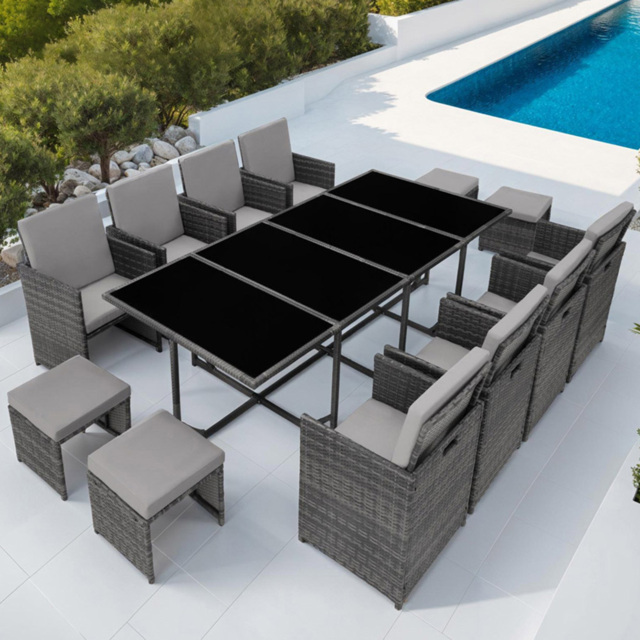 tectake Palma 12 Seater Rattan Garden Dining Set Grey and Light Grey - Wilko - image 1