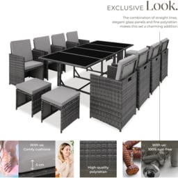 tectake Palma 12 Seater Rattan Garden Dining Set Grey and Light Grey - Wilko - thumbnail 4