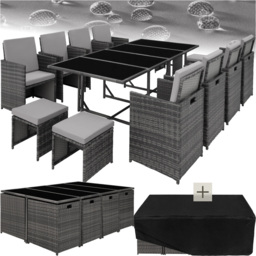 tectake Palma 12 Seater Rattan Garden Dining Set Grey and Light Grey - Wilko - thumbnail 3