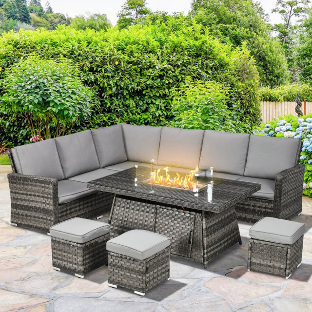 Outsunny 9 Seater Grey Rattan Sofa Lounge Set with 50000 BTU Burner Table - Wilko - image 1