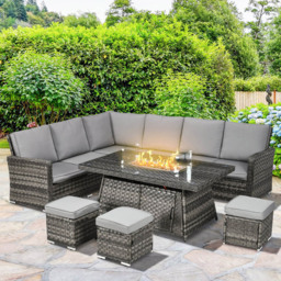 Outsunny 9 Seater Grey Rattan Sofa Lounge Set with 50000 BTU Burner Table - Wilko