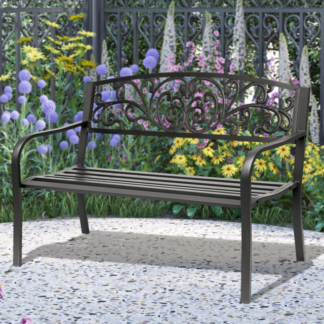 Outsunny 2 Seater Black Metal Garden Bench - Wilko - image 1