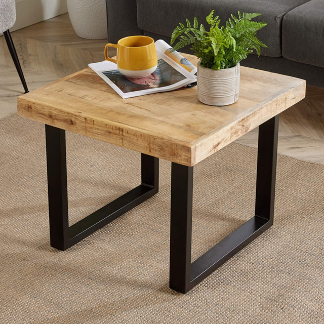 Home Source Cortez Mango Wood Rectangular Small Coffee Table with Iron Legs - Size: 45 x 55 x 55cm - Brown - Wilko - image 1