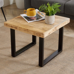 Home Source Cortez Mango Wood Rectangular Small Coffee Table with Iron Legs - Size: 45 x 55 x 55cm - Brown - Wilko