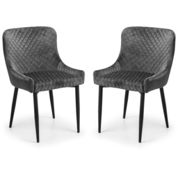 Julian Bowen Luxe Set of 2 Grey Velvet Dining Chair - Black - Wilko - thumbnail 3