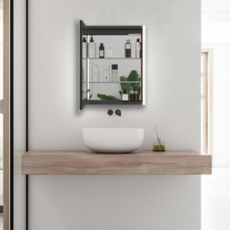 Sorrelis Boreal Single Door Tunable LED Mirror Cabinet 70 x 55cm - Size: 70 x 55 x 13cm - Black - Wilko - thumbnail 6