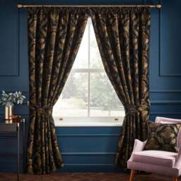 Paoletti Shiraz Black Traditional Jacquard Pencil Pleat Curtains 168 x 229cm - Size: W 168 x D 229cm - Wilko - thumbnail 1