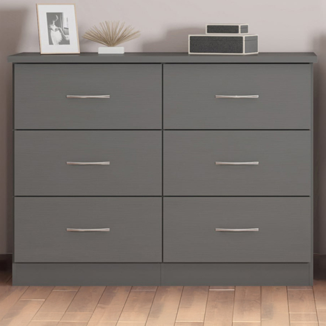 Seconique Nevada 6 Drawer 3D Effect Grey Chest of Drawers - Wilko - image 1