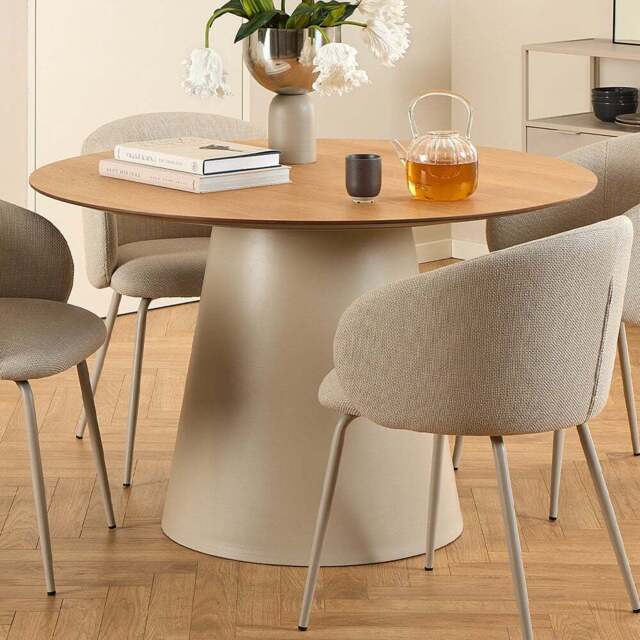 Florence Soli Oak and Grey Round Dining Table 120 x 75cm - Size: 4 Seater - Multi - Furniture To Go - Wilko - image 1