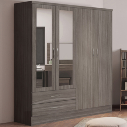 Seconique Nevada 4 Door 2 Drawer Black Wood Grain Mirror Wardrobe - Size: 4 Door, 2 Drawer - Wilko - thumbnail 1