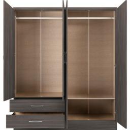 Seconique Nevada 4 Door 2 Drawer Black Wood Grain Mirror Wardrobe - Size: 4 Door, 2 Drawer - Wilko - thumbnail 4