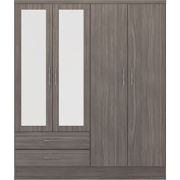 Seconique Nevada 4 Door 2 Drawer Black Wood Grain Mirror Wardrobe - Size: 4 Door, 2 Drawer - Wilko - thumbnail 3
