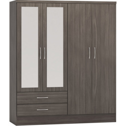 Seconique Nevada 4 Door 2 Drawer Black Wood Grain Mirror Wardrobe - Size: 4 Door, 2 Drawer - Wilko - thumbnail 5