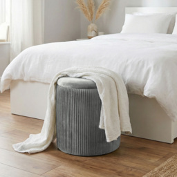 Portland Grey Round Storage Ottoman with Removable Top - Size: 45 x 35 x 35cm - Wilko - thumbnail 4