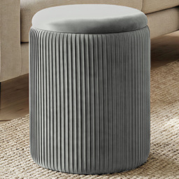 Portland Grey Round Storage Ottoman with Removable Top - Size: 45 x 35 x 35cm - Wilko