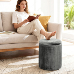 Portland Grey Round Storage Ottoman with Removable Top - Size: 45 x 35 x 35cm - Wilko - thumbnail 5