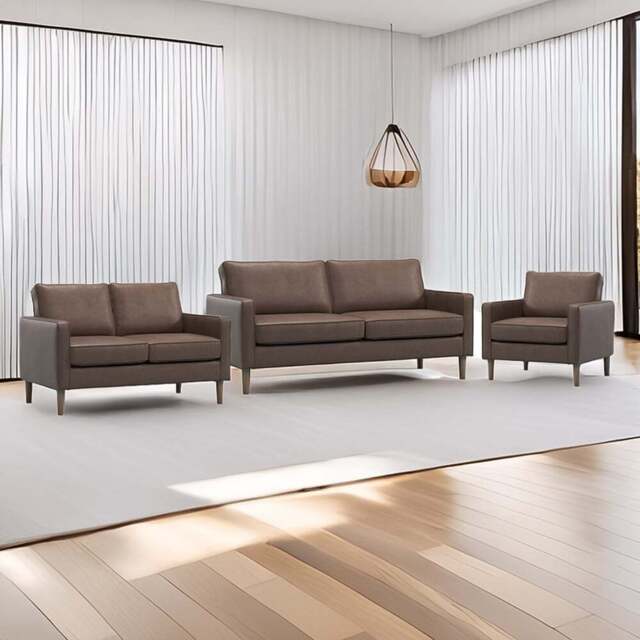 Bexhill 6 Seater Brown Faux Leather Sofa Suite - Wilko - image 1