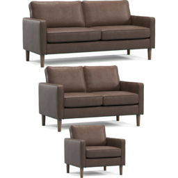 Bexhill 6 Seater Brown Faux Leather Sofa Suite - Wilko - thumbnail 3