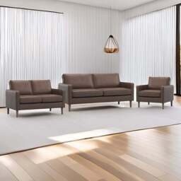 Bexhill 6 Seater Brown Faux Leather Sofa Suite - Wilko - thumbnail 1