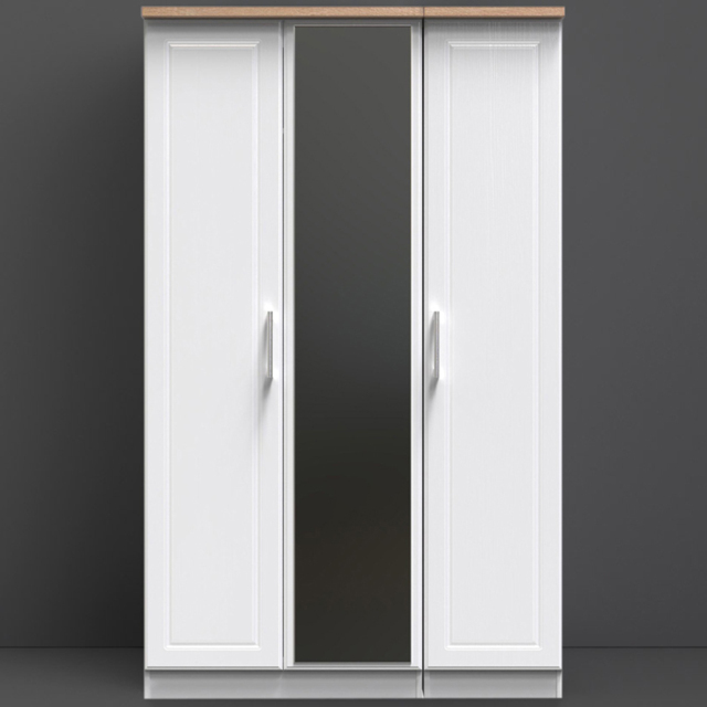 Crowndale Kent 3 Door White Ash and Modern Oak Mirror Wardrobe - Wilko - image 1