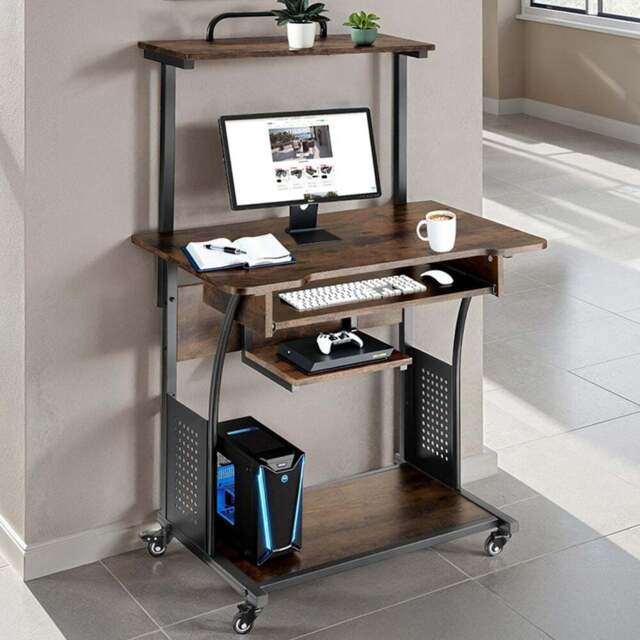 tectake Industrial Dark Wood Office Desk with Keyboard Tray - Brown - Wilko - image 1