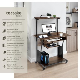 tectake Industrial Dark Wood Office Desk with Keyboard Tray - Brown - Wilko - thumbnail 7