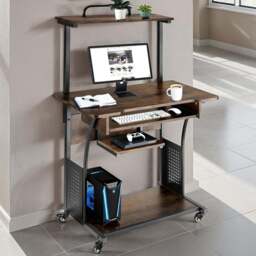tectake Industrial Dark Wood Office Desk with Keyboard Tray - Brown - Wilko - thumbnail 1