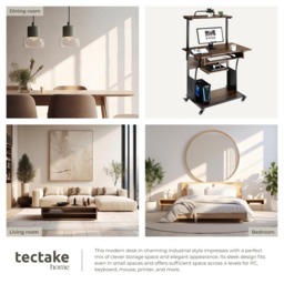 tectake Industrial Dark Wood Office Desk with Keyboard Tray - Brown - Wilko - thumbnail 6