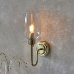 Merano Livorno Batten Clear Glass Antique Brass Plate Wall Light - Size: 18.5 x 11 x 33.5cm - Brown - Wilko - thumbnail 3