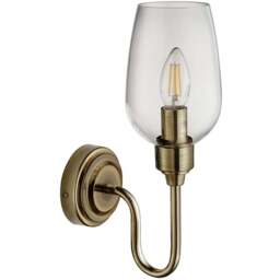 Merano Livorno Batten Clear Glass Antique Brass Plate Wall Light - Size: 18.5 x 11 x 33.5cm - Brown - Wilko