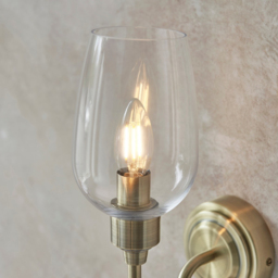 Merano Livorno Batten Clear Glass Antique Brass Plate Wall Light - Size: 18.5 x 11 x 33.5cm - Brown - Wilko - thumbnail 5