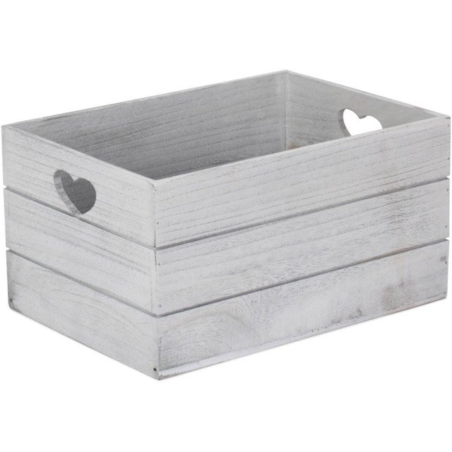 Red Hamper Large Wooden Vintage Heart Cut Out Storage Crate - Size: 35 x 25 x 18cm - Grey - Wilko - image 1