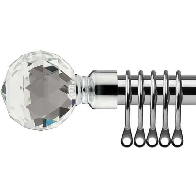 New Edge Blinds 120-210cm Extendable Chrome Cristalla Metal Curtain Pole - Size: 120 - 210cm - Silver - Wilko - image 1