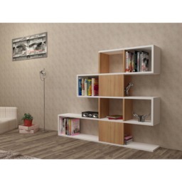 Decorotika Karlin 9 Shelf White and Teak Modern Bookcase - Size: 190 x 120 x 19.5cm - Multi - Wilko - thumbnail 7