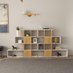 Decorotika Karlin 9 Shelf White and Teak Modern Bookcase - Size: 190 x 120 x 19.5cm - Multi - Wilko - thumbnail 5