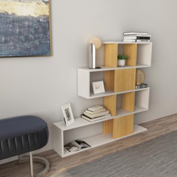 Decorotika Karlin 9 Shelf White and Teak Modern Bookcase - Size: 190 x 120 x 19.5cm - Multi - Wilko - thumbnail 4