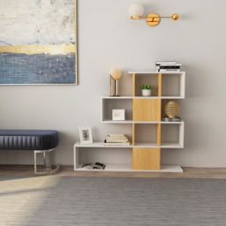 Decorotika Karlin 9 Shelf White and Teak Modern Bookcase - Size: 190 x 120 x 19.5cm - Multi - Wilko - thumbnail 6