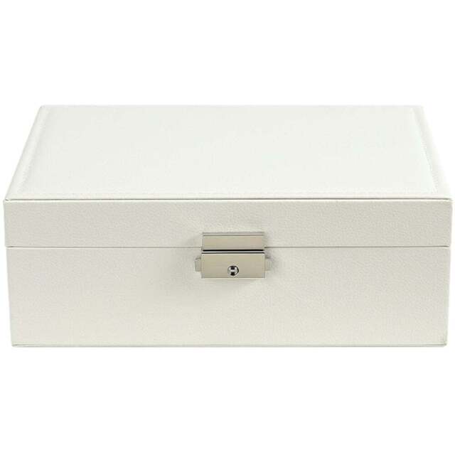 H&O Direct 2 Tier White PU Leather Jewellery Box with Lock - Size: 8.5 x 23 x 17cm - Wilko - image 1