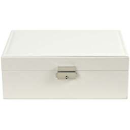 H&O Direct 2 Tier White PU Leather Jewellery Box with Lock - Size: 8.5 x 23 x 17cm - Wilko