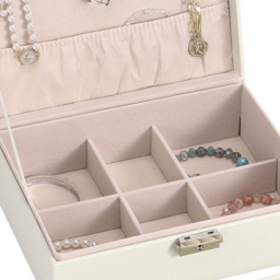 H&O Direct 2 Tier White PU Leather Jewellery Box with Lock - Size: 8.5 x 23 x 17cm - Wilko - thumbnail 5