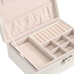 H&O Direct 2 Tier White PU Leather Jewellery Box with Lock - Size: 8.5 x 23 x 17cm - Wilko - thumbnail 4