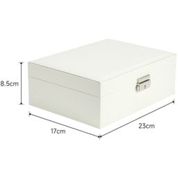 H&O Direct 2 Tier White PU Leather Jewellery Box with Lock - Size: 8.5 x 23 x 17cm - Wilko - thumbnail 6