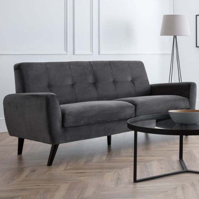 Julian Bowen Monza 3 Seater Dark Grey Velvet Sofa - Wilko - image 1