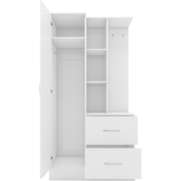 Seconique Nevada Single Door 2 Drawer Gloss White Mirror Open Shelf Wardrobe - Size: Single Door, 2 Drawer - Wilko - thumbnail 6