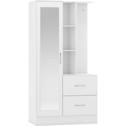 Seconique Nevada Single Door 2 Drawer Gloss White Mirror Open Shelf Wardrobe - Size: Single Door, 2 Drawer - Wilko - thumbnail 4